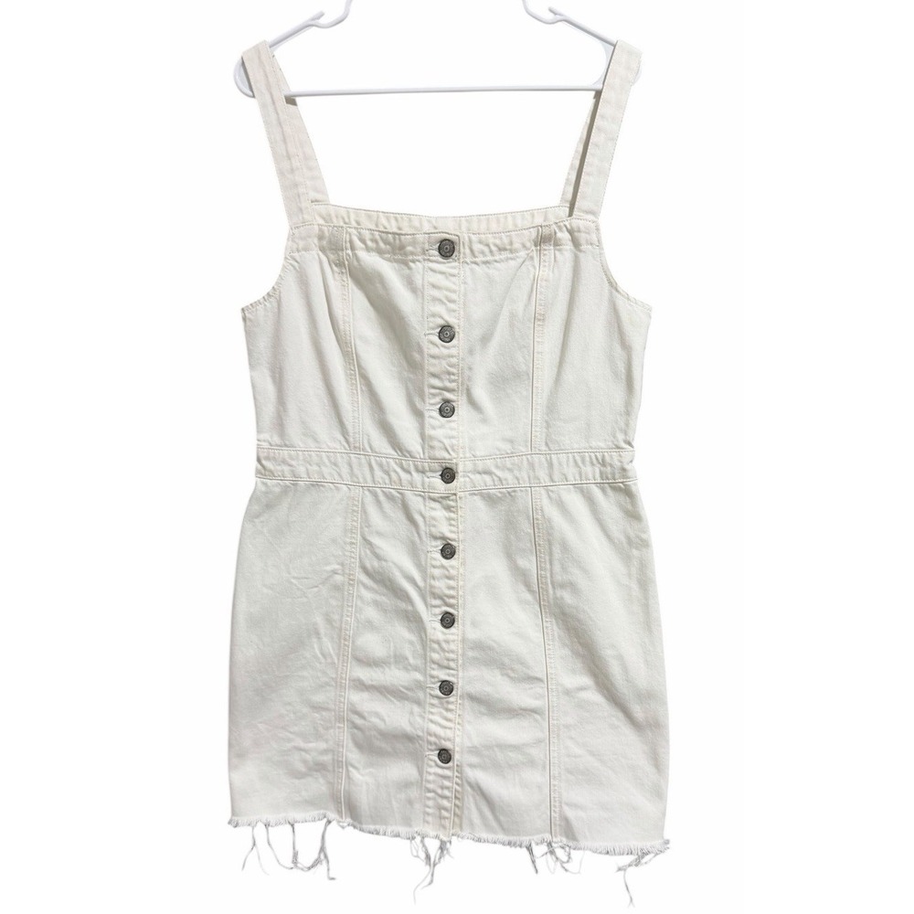 Boyish The Kennedy Cotton Denim Overall Dress Vertigo White Women's Size Large‎